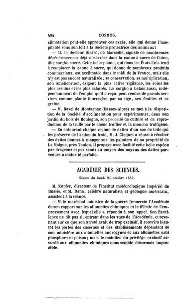 Le cosmos revue encyclopedique hebdomadaire des progres des sciences et de leurs applications aux arts et a l'industrie