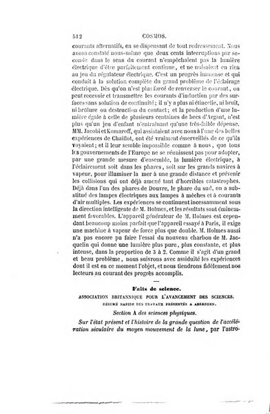 Le cosmos revue encyclopedique hebdomadaire des progres des sciences et de leurs applications aux arts et a l'industrie