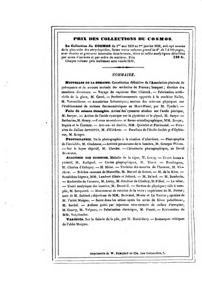 Le cosmos revue encyclopedique hebdomadaire des progres des sciences et de leurs applications aux arts et a l'industrie