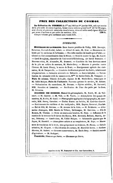 Le cosmos revue encyclopedique hebdomadaire des progres des sciences et de leurs applications aux arts et a l'industrie