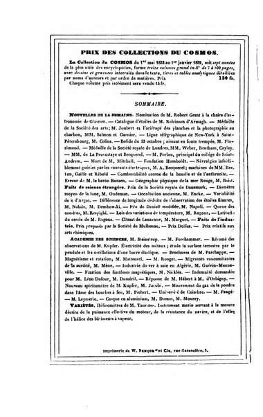 Le cosmos revue encyclopedique hebdomadaire des progres des sciences et de leurs applications aux arts et a l'industrie