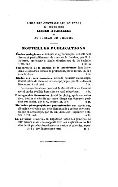 Le cosmos revue encyclopedique hebdomadaire des progres des sciences et de leurs applications aux arts et a l'industrie