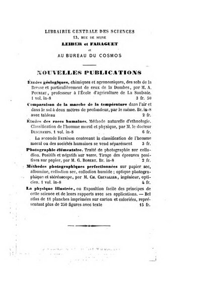 Le cosmos revue encyclopedique hebdomadaire des progres des sciences et de leurs applications aux arts et a l'industrie