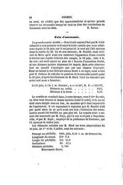 Le cosmos revue encyclopedique hebdomadaire des progres des sciences et de leurs applications aux arts et a l'industrie