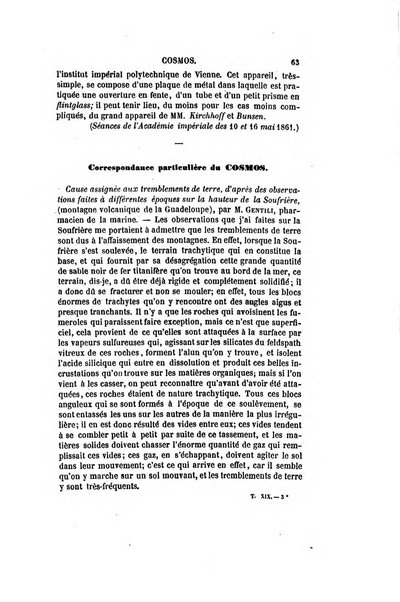 Le cosmos revue encyclopedique hebdomadaire des progres des sciences et de leurs applications aux arts et a l'industrie