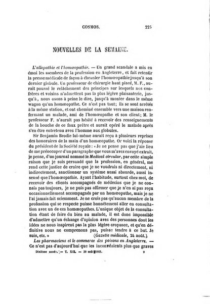 Le cosmos revue encyclopedique hebdomadaire des progres des sciences et de leurs applications aux arts et a l'industrie