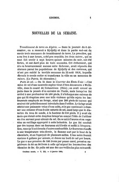 Le cosmos revue encyclopedique hebdomadaire des progres des sciences et de leurs applications aux arts et a l'industrie