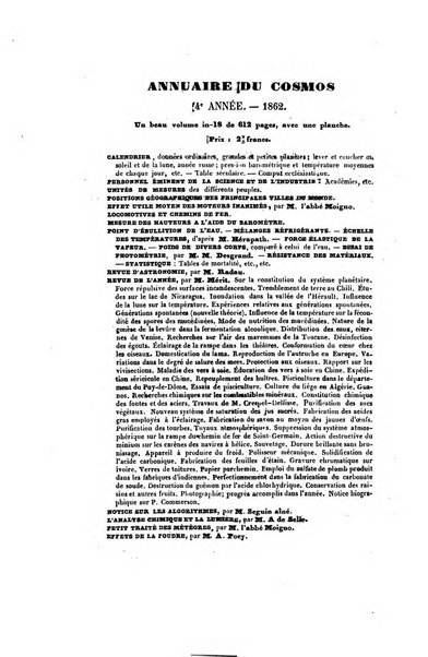 Le cosmos revue encyclopedique hebdomadaire des progres des sciences et de leurs applications aux arts et a l'industrie