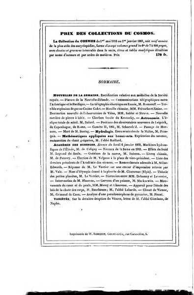 Le cosmos revue encyclopedique hebdomadaire des progres des sciences et de leurs applications aux arts et a l'industrie