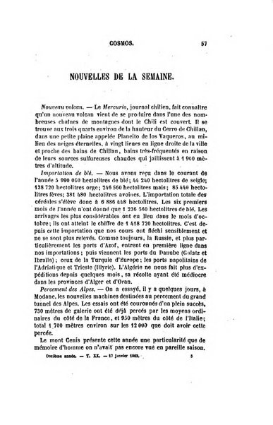 Le cosmos revue encyclopedique hebdomadaire des progres des sciences et de leurs applications aux arts et a l'industrie