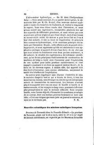 Le cosmos revue encyclopedique hebdomadaire des progres des sciences et de leurs applications aux arts et a l'industrie