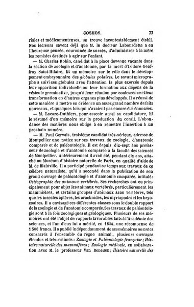 Le cosmos revue encyclopedique hebdomadaire des progres des sciences et de leurs applications aux arts et a l'industrie