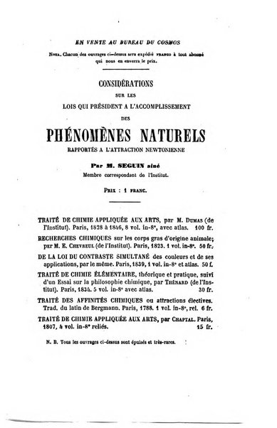 Le cosmos revue encyclopedique hebdomadaire des progres des sciences et de leurs applications aux arts et a l'industrie