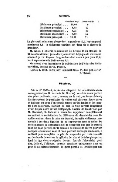 Le cosmos revue encyclopedique hebdomadaire des progres des sciences et de leurs applications aux arts et a l'industrie