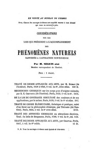 Le cosmos revue encyclopedique hebdomadaire des progres des sciences et de leurs applications aux arts et a l'industrie