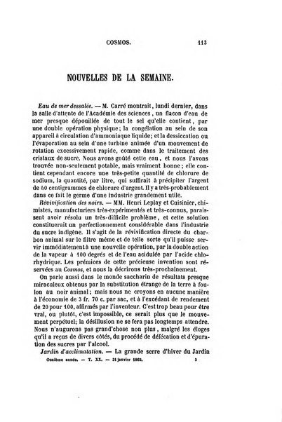 Le cosmos revue encyclopedique hebdomadaire des progres des sciences et de leurs applications aux arts et a l'industrie