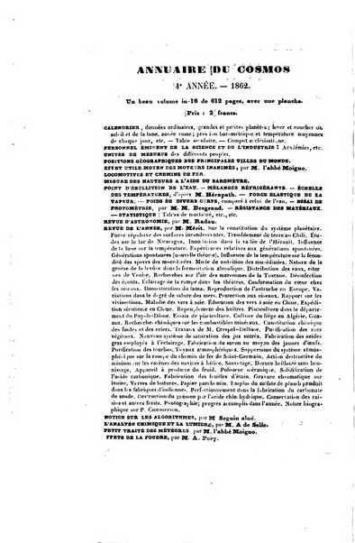 Le cosmos revue encyclopedique hebdomadaire des progres des sciences et de leurs applications aux arts et a l'industrie