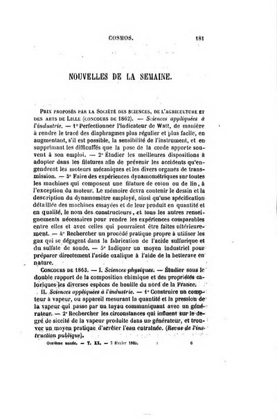 Le cosmos revue encyclopedique hebdomadaire des progres des sciences et de leurs applications aux arts et a l'industrie