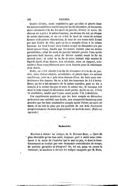 Le cosmos revue encyclopedique hebdomadaire des progres des sciences et de leurs applications aux arts et a l'industrie