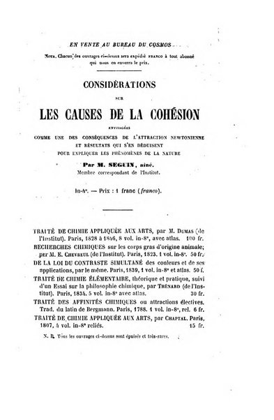 Le cosmos revue encyclopedique hebdomadaire des progres des sciences et de leurs applications aux arts et a l'industrie