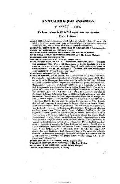 Le cosmos revue encyclopedique hebdomadaire des progres des sciences et de leurs applications aux arts et a l'industrie