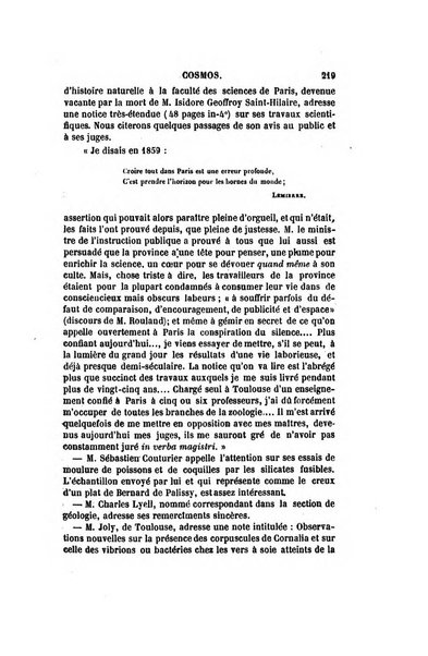 Le cosmos revue encyclopedique hebdomadaire des progres des sciences et de leurs applications aux arts et a l'industrie