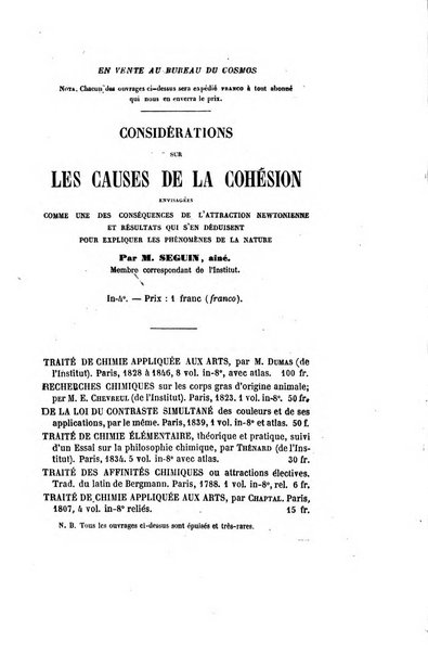 Le cosmos revue encyclopedique hebdomadaire des progres des sciences et de leurs applications aux arts et a l'industrie