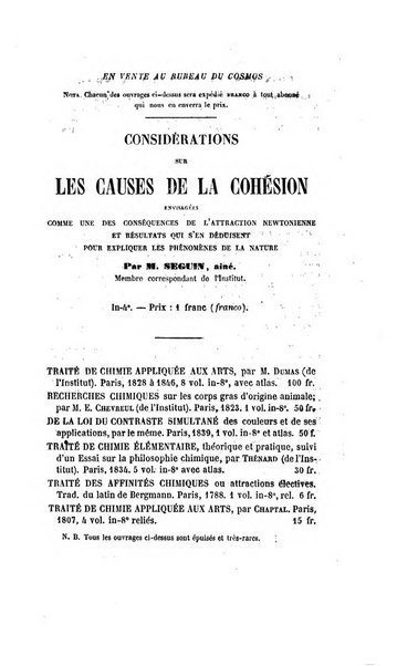 Le cosmos revue encyclopedique hebdomadaire des progres des sciences et de leurs applications aux arts et a l'industrie