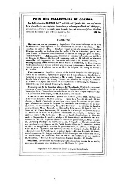 Le cosmos revue encyclopedique hebdomadaire des progres des sciences et de leurs applications aux arts et a l'industrie