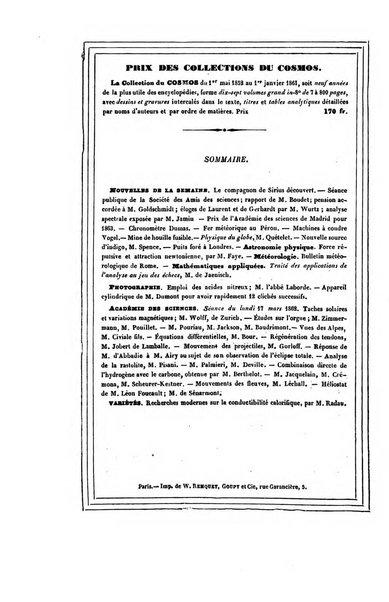 Le cosmos revue encyclopedique hebdomadaire des progres des sciences et de leurs applications aux arts et a l'industrie