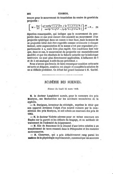 Le cosmos revue encyclopedique hebdomadaire des progres des sciences et de leurs applications aux arts et a l'industrie