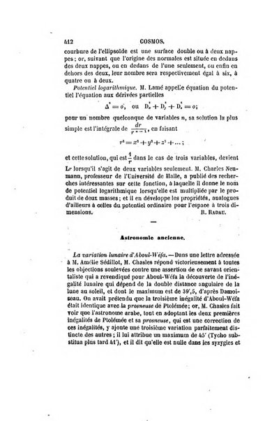 Le cosmos revue encyclopedique hebdomadaire des progres des sciences et de leurs applications aux arts et a l'industrie