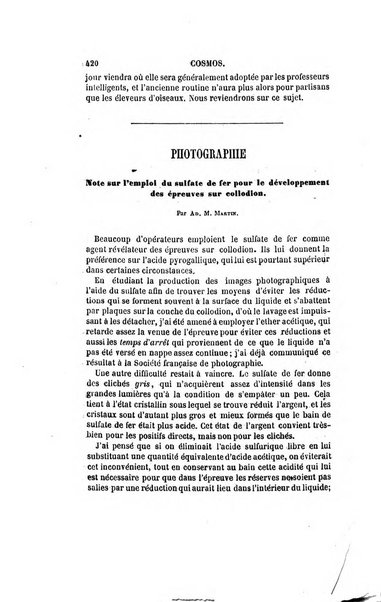 Le cosmos revue encyclopedique hebdomadaire des progres des sciences et de leurs applications aux arts et a l'industrie