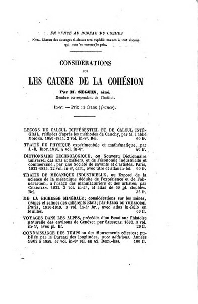 Le cosmos revue encyclopedique hebdomadaire des progres des sciences et de leurs applications aux arts et a l'industrie