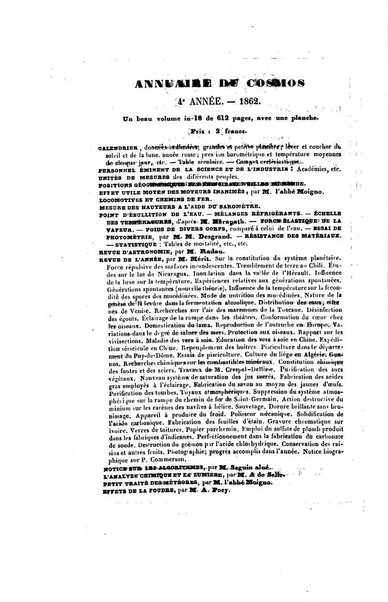 Le cosmos revue encyclopedique hebdomadaire des progres des sciences et de leurs applications aux arts et a l'industrie