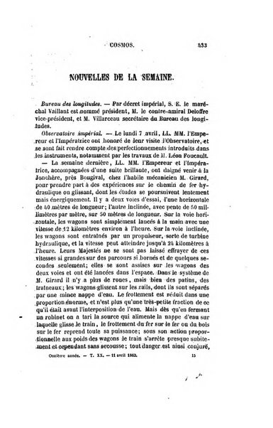 Le cosmos revue encyclopedique hebdomadaire des progres des sciences et de leurs applications aux arts et a l'industrie