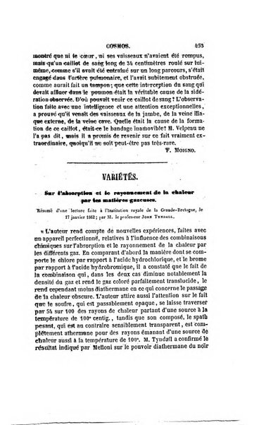 Le cosmos revue encyclopedique hebdomadaire des progres des sciences et de leurs applications aux arts et a l'industrie