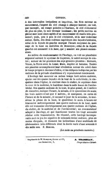 Le cosmos revue encyclopedique hebdomadaire des progres des sciences et de leurs applications aux arts et a l'industrie