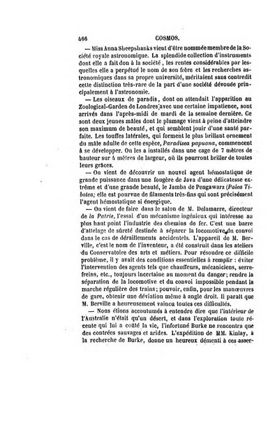 Le cosmos revue encyclopedique hebdomadaire des progres des sciences et de leurs applications aux arts et a l'industrie