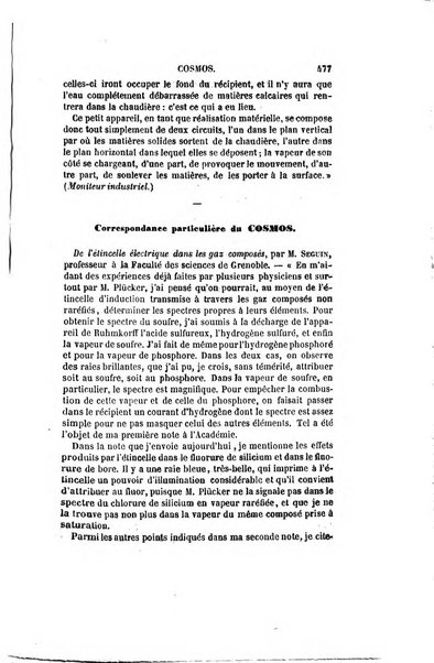 Le cosmos revue encyclopedique hebdomadaire des progres des sciences et de leurs applications aux arts et a l'industrie