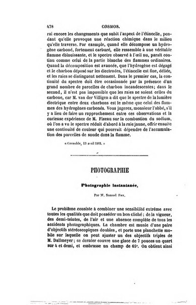 Le cosmos revue encyclopedique hebdomadaire des progres des sciences et de leurs applications aux arts et a l'industrie