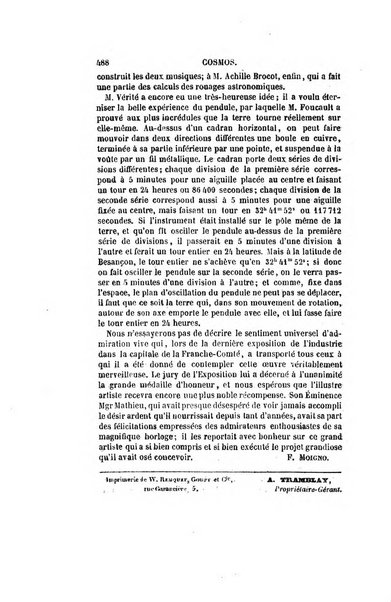 Le cosmos revue encyclopedique hebdomadaire des progres des sciences et de leurs applications aux arts et a l'industrie