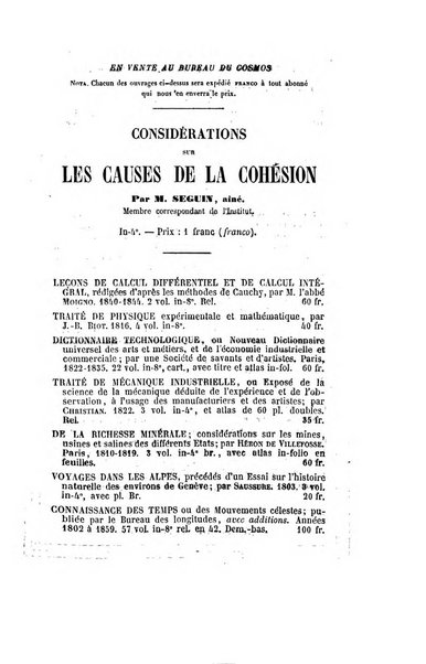 Le cosmos revue encyclopedique hebdomadaire des progres des sciences et de leurs applications aux arts et a l'industrie