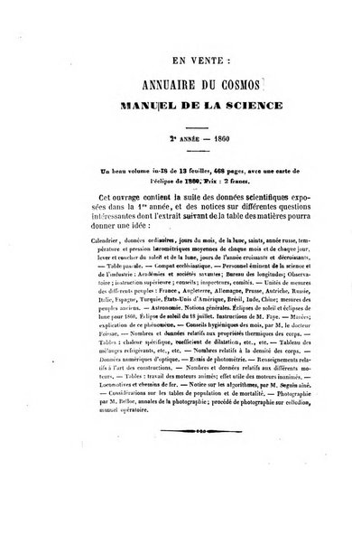 Le cosmos revue encyclopedique hebdomadaire des progres des sciences et de leurs applications aux arts et a l'industrie