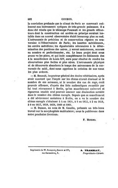 Le cosmos revue encyclopedique hebdomadaire des progres des sciences et de leurs applications aux arts et a l'industrie