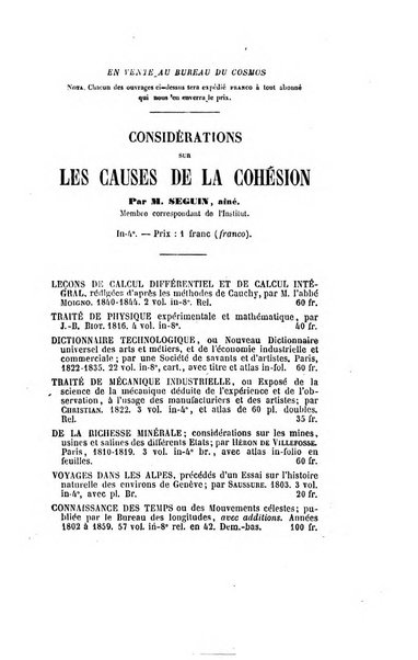 Le cosmos revue encyclopedique hebdomadaire des progres des sciences et de leurs applications aux arts et a l'industrie