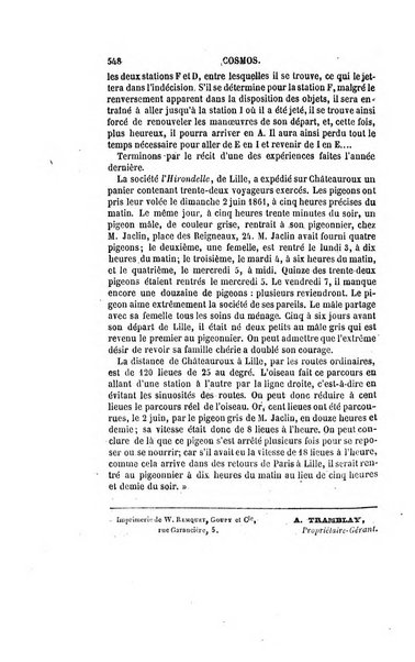 Le cosmos revue encyclopedique hebdomadaire des progres des sciences et de leurs applications aux arts et a l'industrie