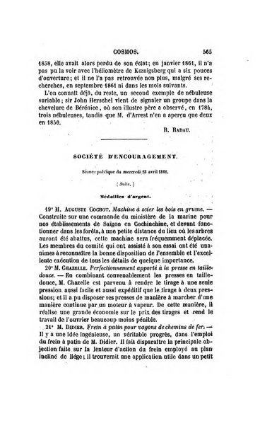 Le cosmos revue encyclopedique hebdomadaire des progres des sciences et de leurs applications aux arts et a l'industrie