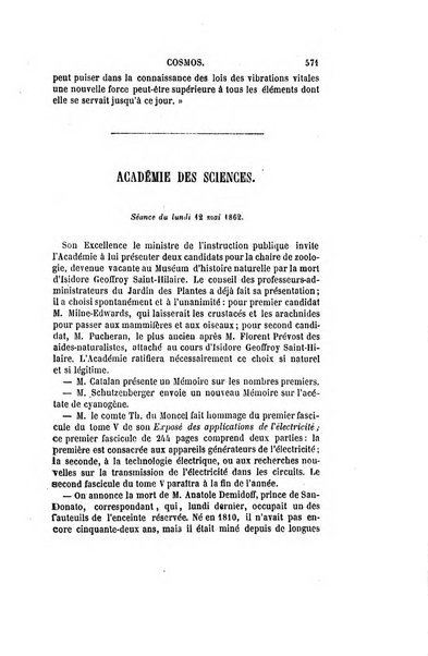 Le cosmos revue encyclopedique hebdomadaire des progres des sciences et de leurs applications aux arts et a l'industrie