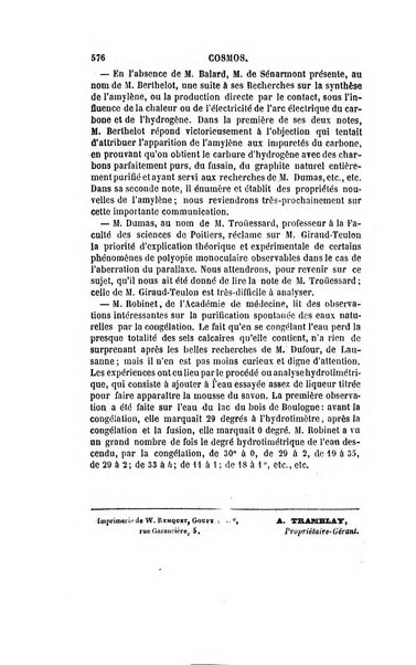 Le cosmos revue encyclopedique hebdomadaire des progres des sciences et de leurs applications aux arts et a l'industrie